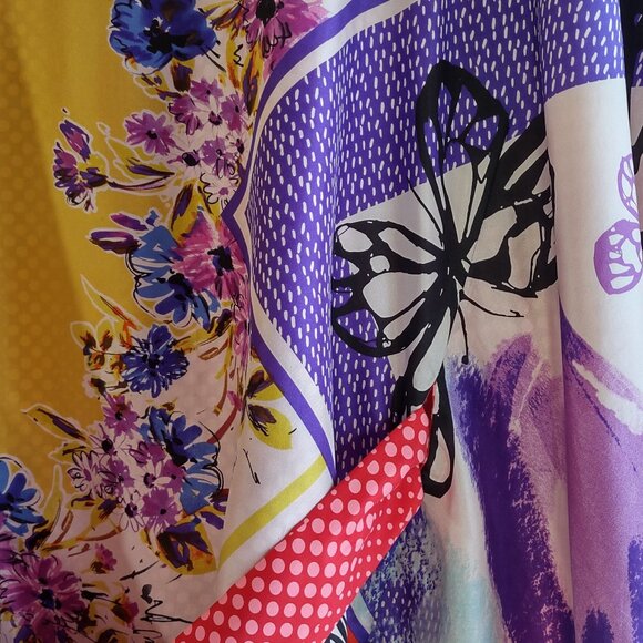 CAbi 100% Silk Scarf Top w/ Belt Kimono Style Polka Dot Floral Artsy Size Small - Picture 6 of 14